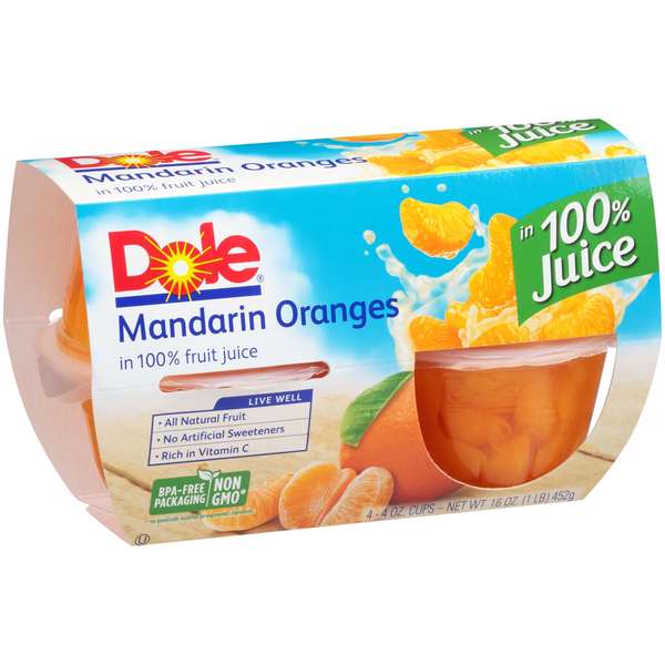 Dole Dole In 100% Juice Mandarin Oranges 4 oz. Plastic Bowl, PK24 04207